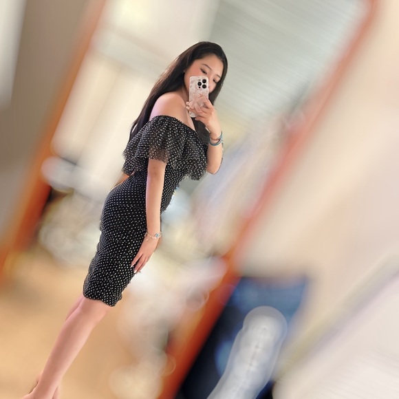 Maje Ruffled Polka Dot Dress In black NWT - Picture 4 of 10